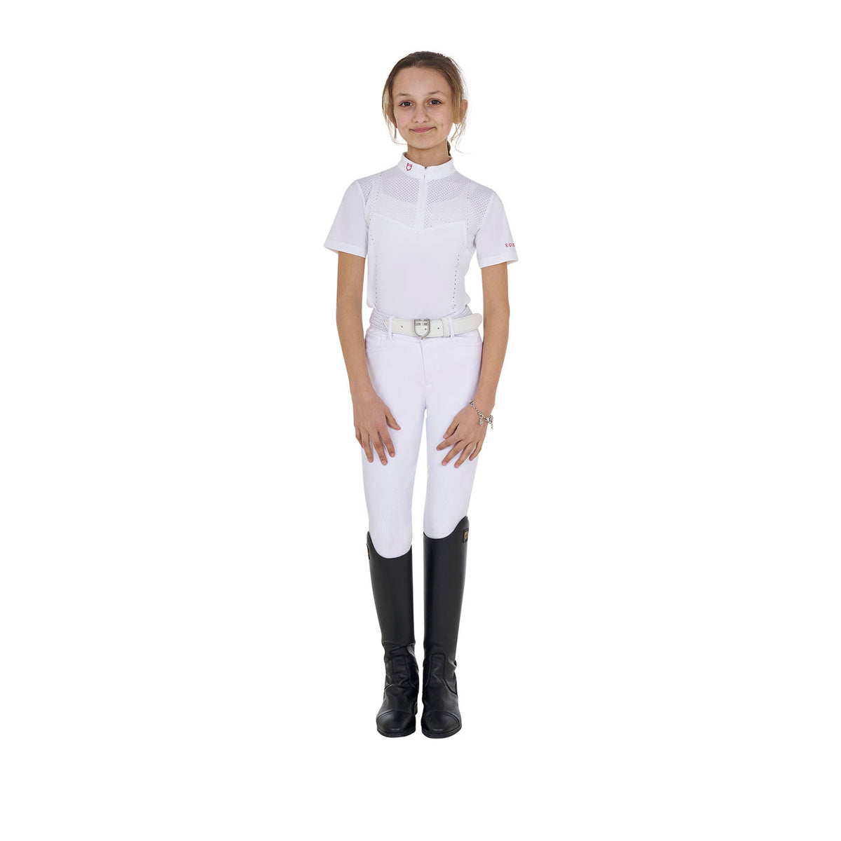 Equestro Girls' slim fit competition polo shirt in perforated fabric