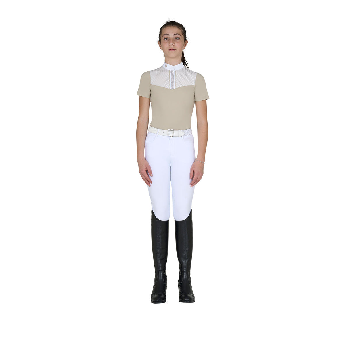 Equestro Girls' slim fit competition polo shirt with silk-like fabric inserts