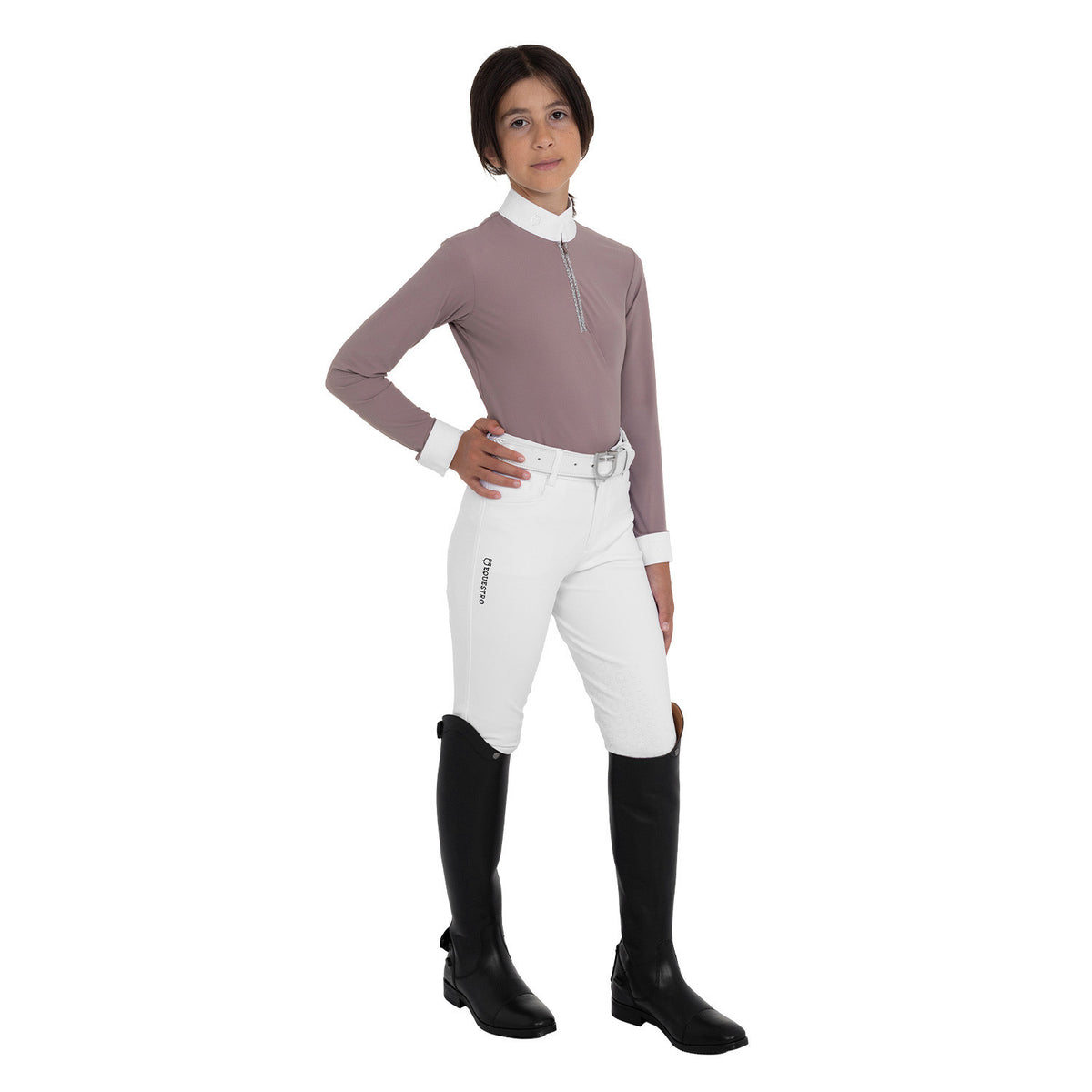 Equestro Girls' long-sleeved competition polo shirt with rhinestones