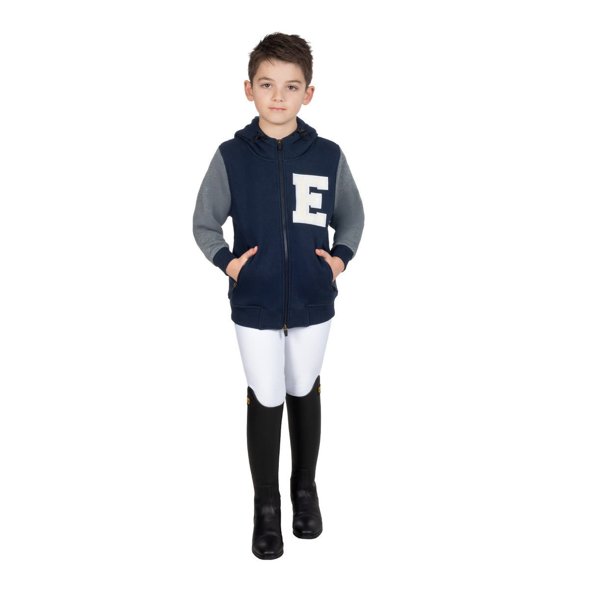 Equestro Boys' institutional two-tone hoodie with front zip