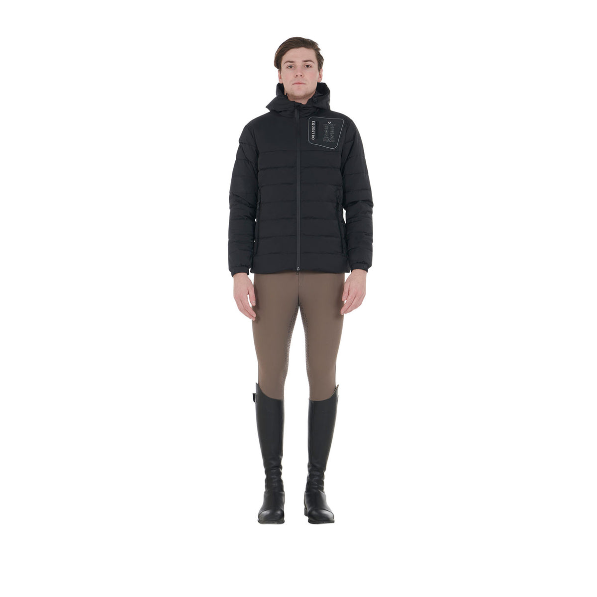 Equestro Men's stretch fabric down jacket silicone patch