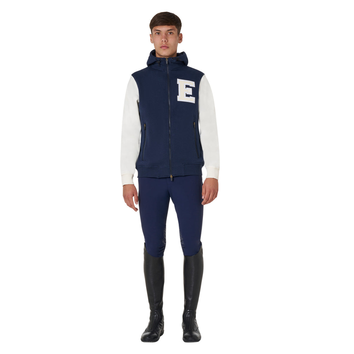 Equestro Men's institutional two-tone hoodie with front zip
