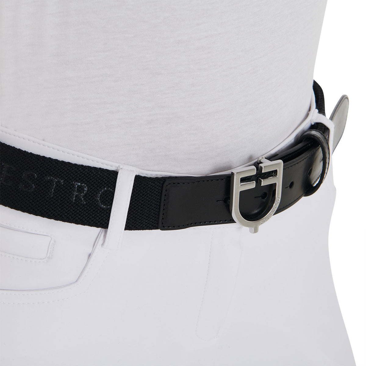 Equestro Leather belt with elastic and lettering