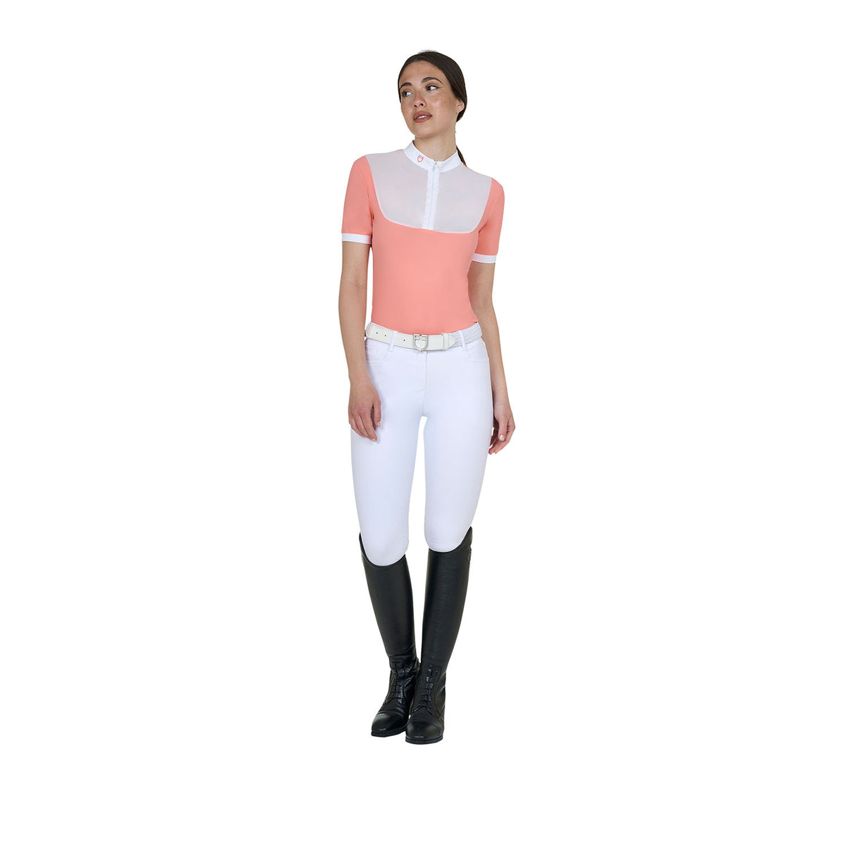 Equestro Elegant women's short-sleeve jacquard competition polo
