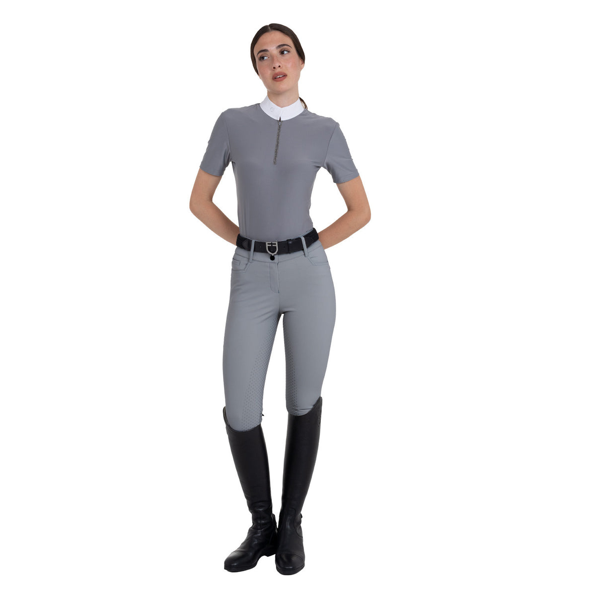 Equestro Women's high-waisted full-grip breeches with rhinestone logo