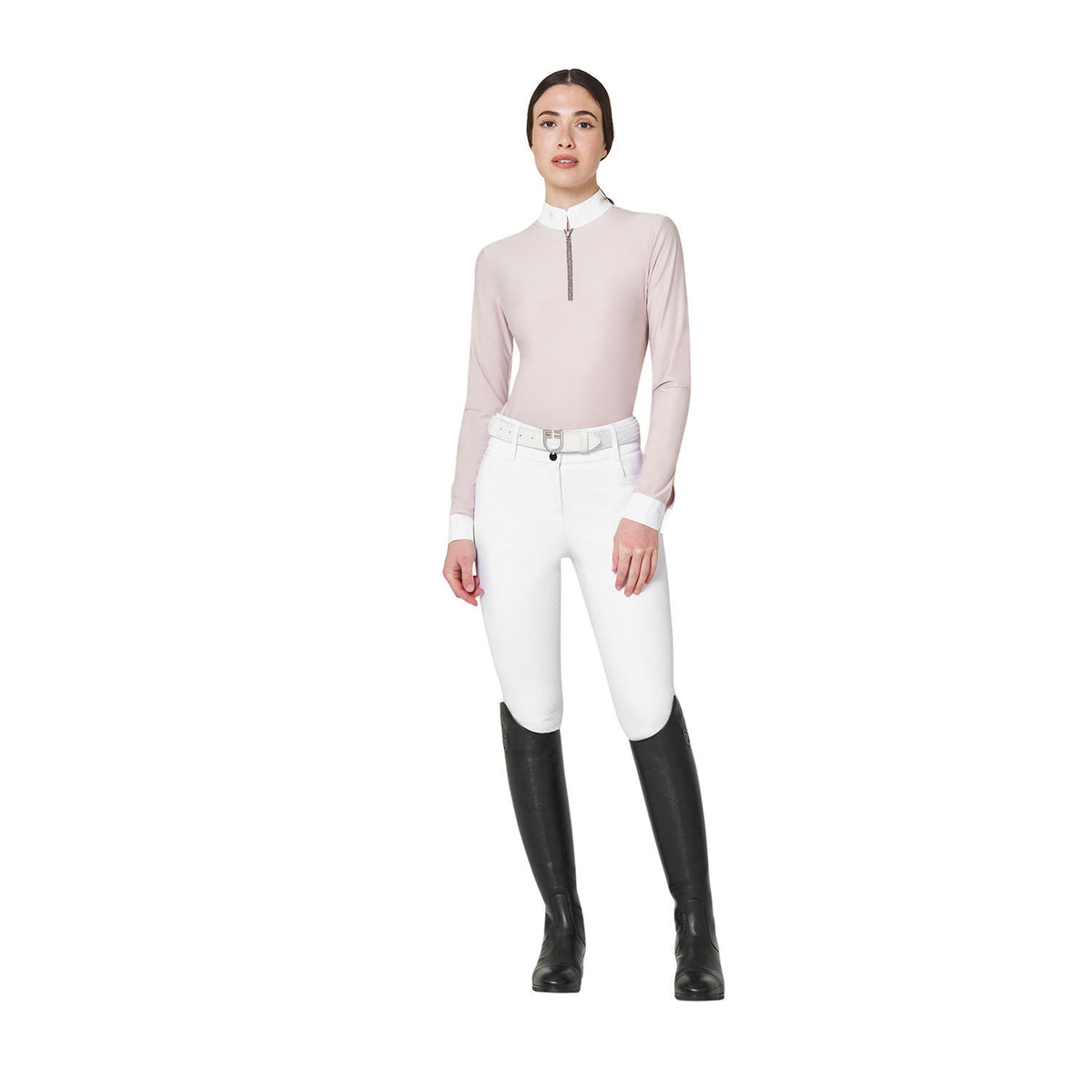 Equestro Women's long-sleeved competition polo shirt with rhinestones