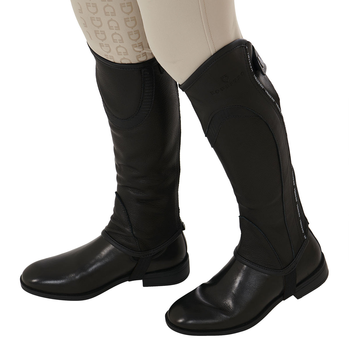 Equestro Kids' soft leather gaiters with elastic band
