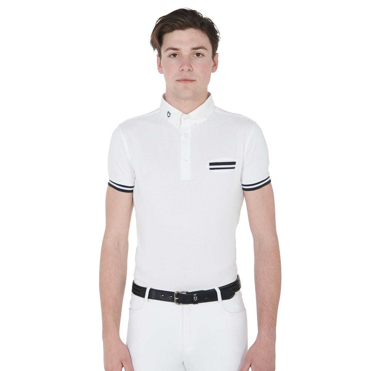 Equestro Men's slim fit competition polo shirt with black inserts
