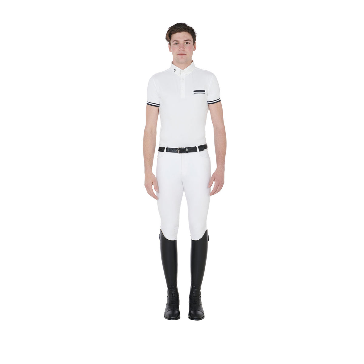 Equestro Men's slim fit competition polo shirt with black inserts