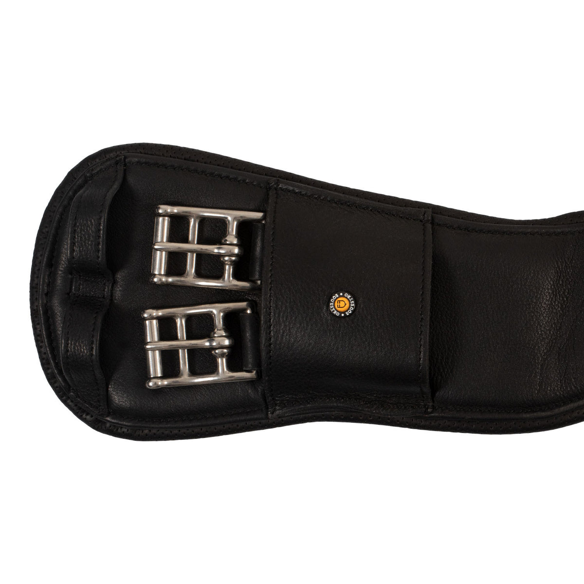 Equestro Shaped leather dressage girth with logo pin