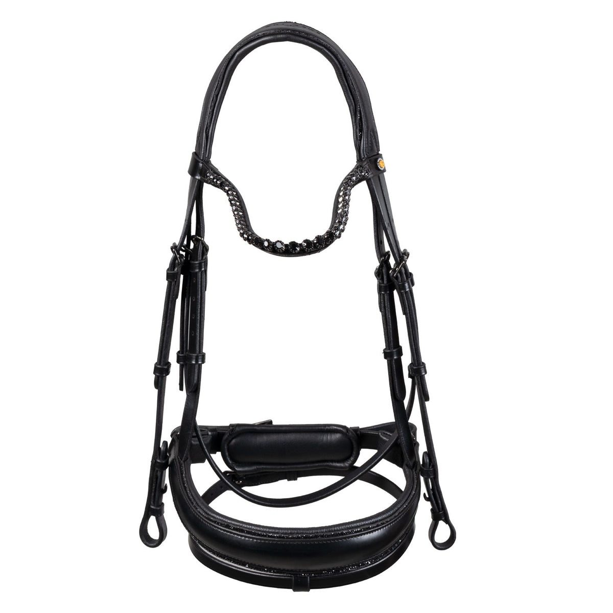 Equestro Anatomical leather dressage bridle with rhinestones