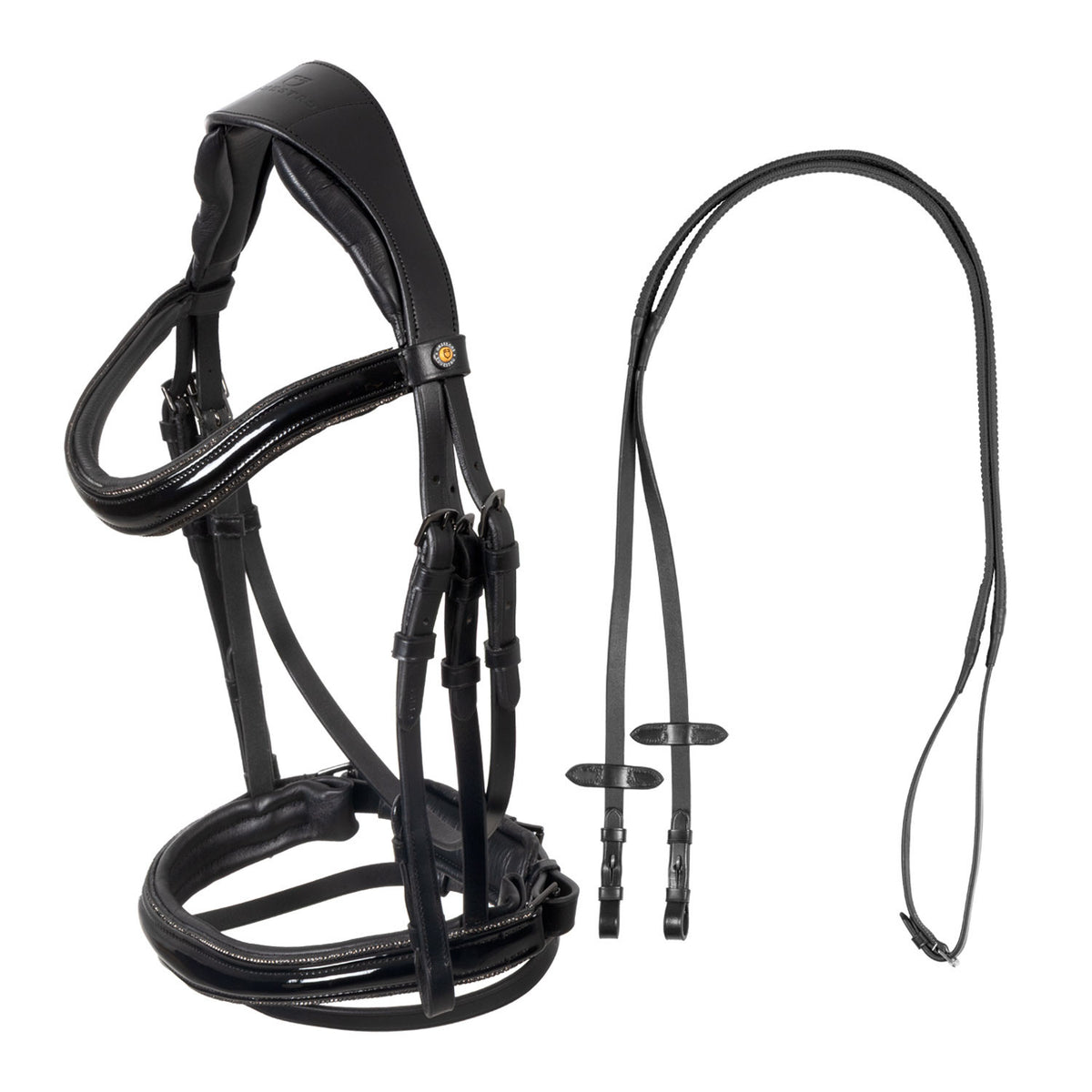 Equestro English bridle in polished leather with rhinestones