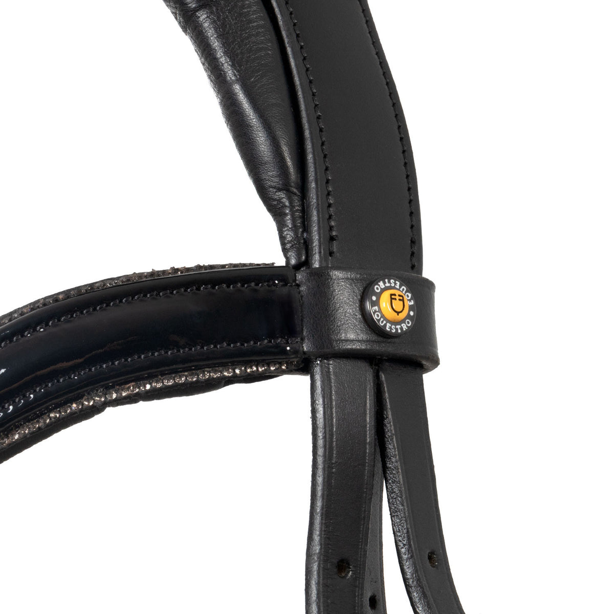 Equestro English bridle in polished leather with rhinestones