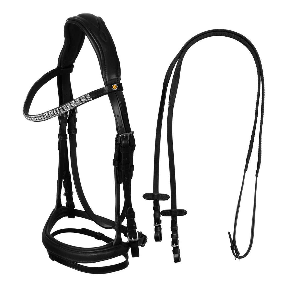 Equestro Black leather anatomical bridle with rhinestones
