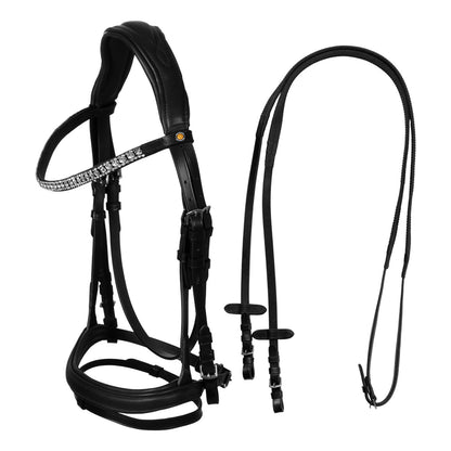 Equestro Black leather anatomical bridle with rhinestones
