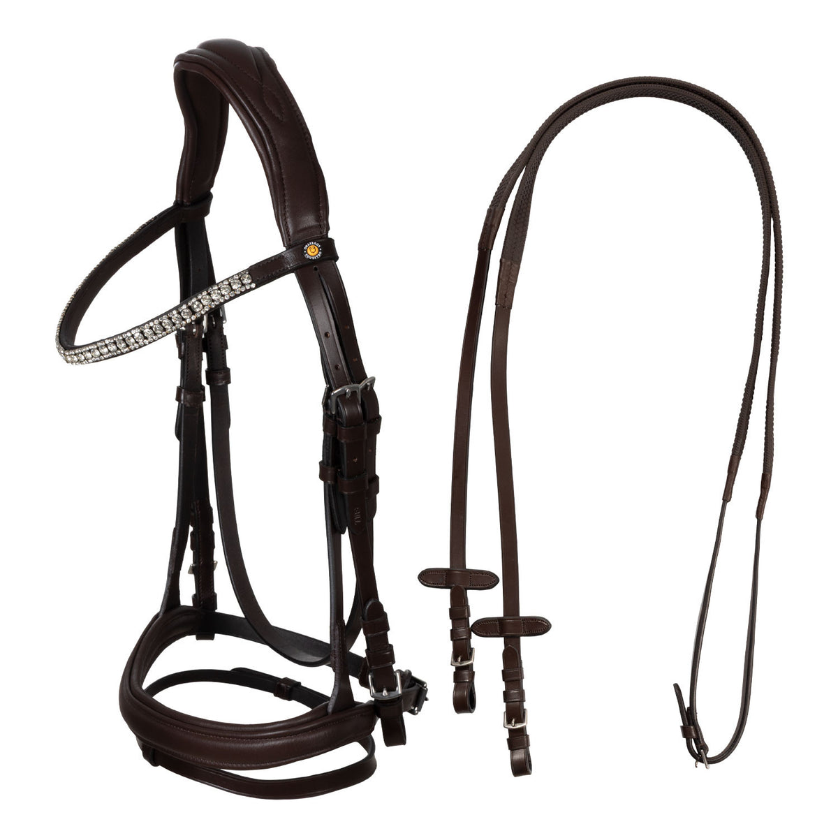 Equestro Black leather anatomical bridle with rhinestones