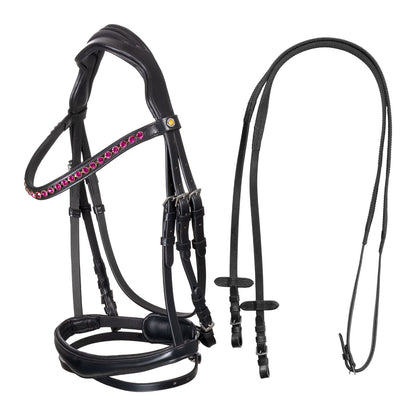 Equestro Anatomical bridle with fuchsia rhinestones