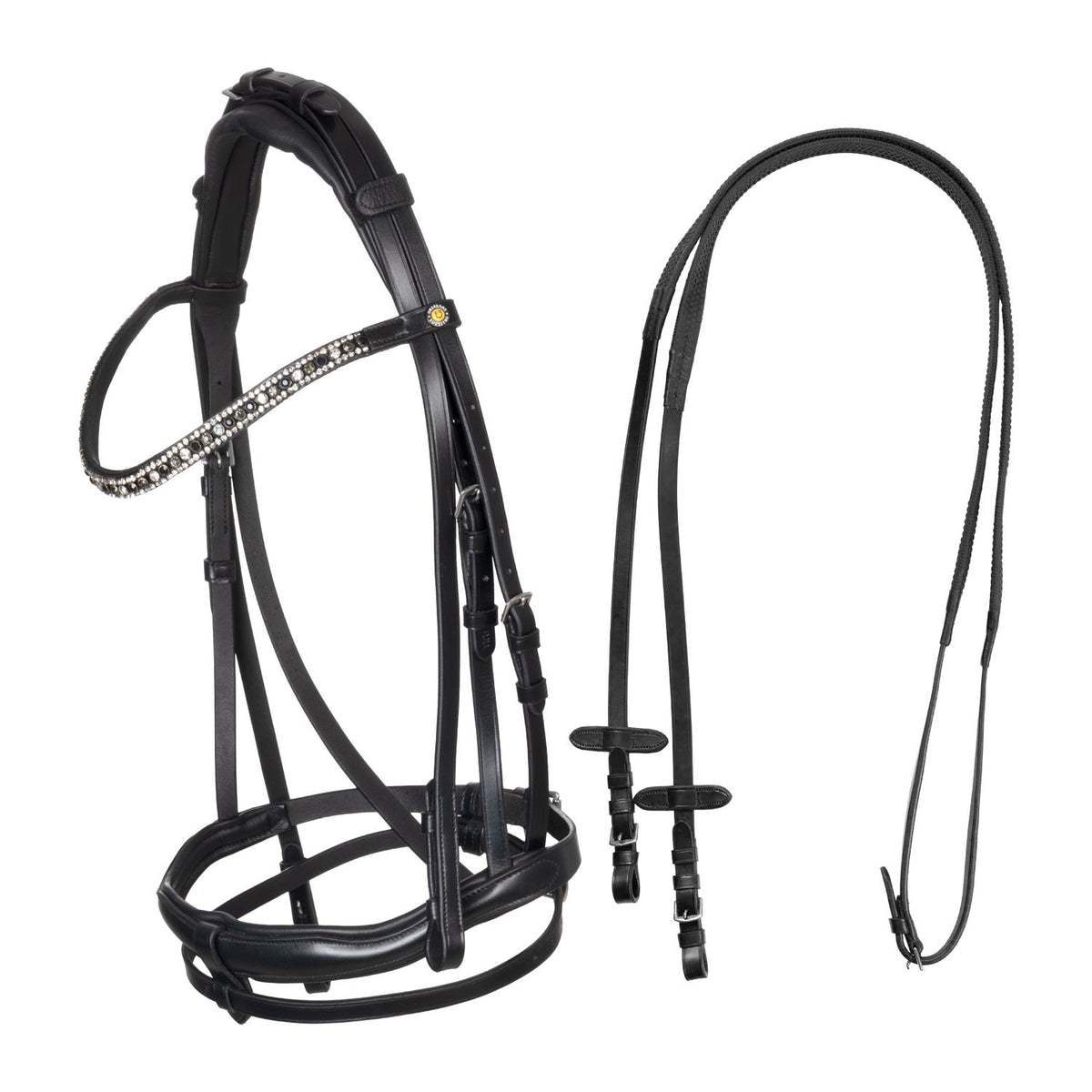 Equestro English leather bridle with rhinestone browband