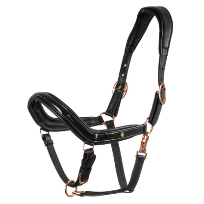 Equestro Polished leather halter with rose gold buckles