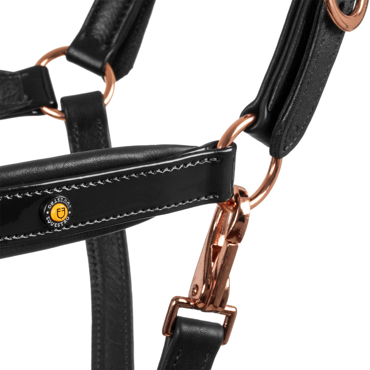 Equestro Polished leather halter with rose gold buckles