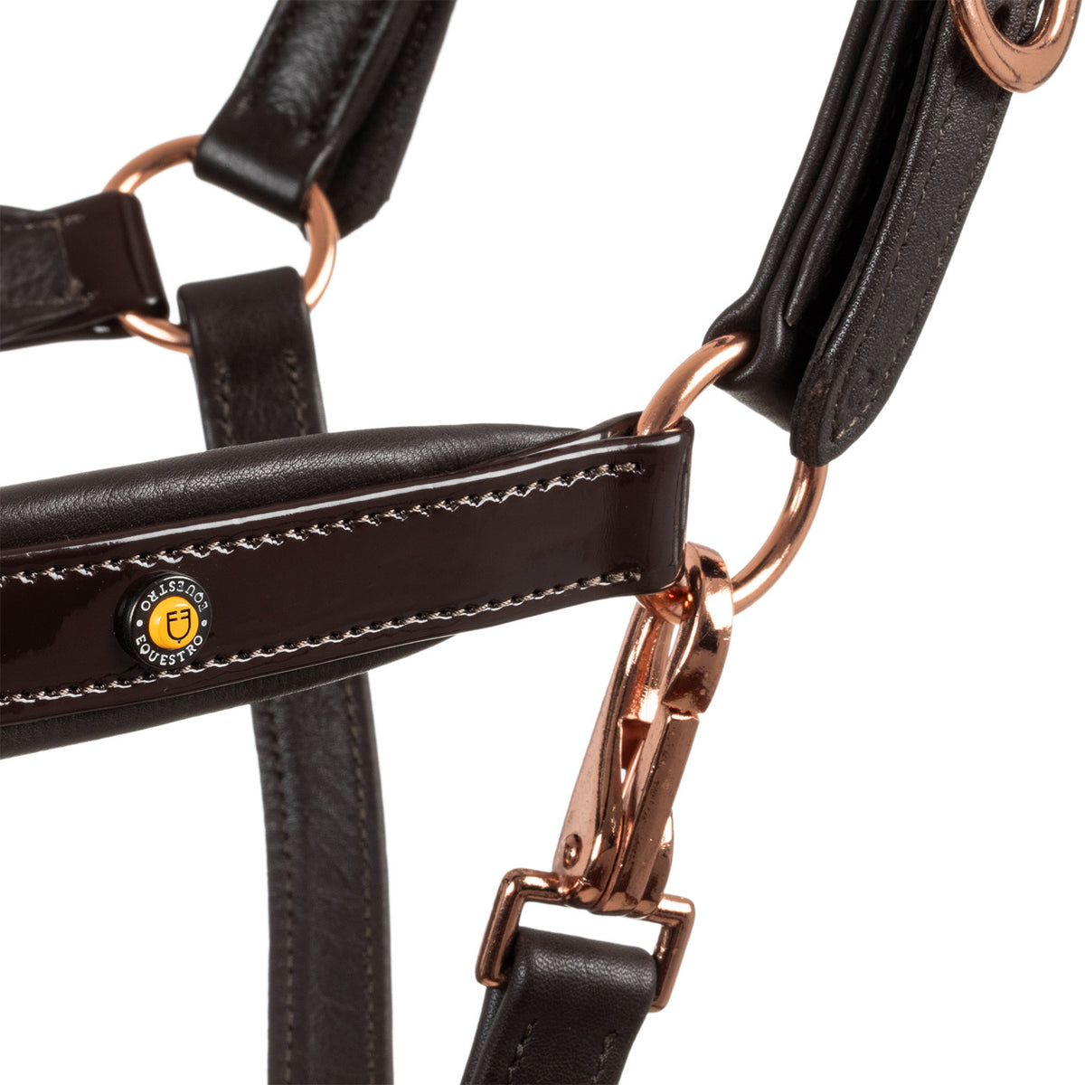 Equestro Polished leather halter with rose gold buckles