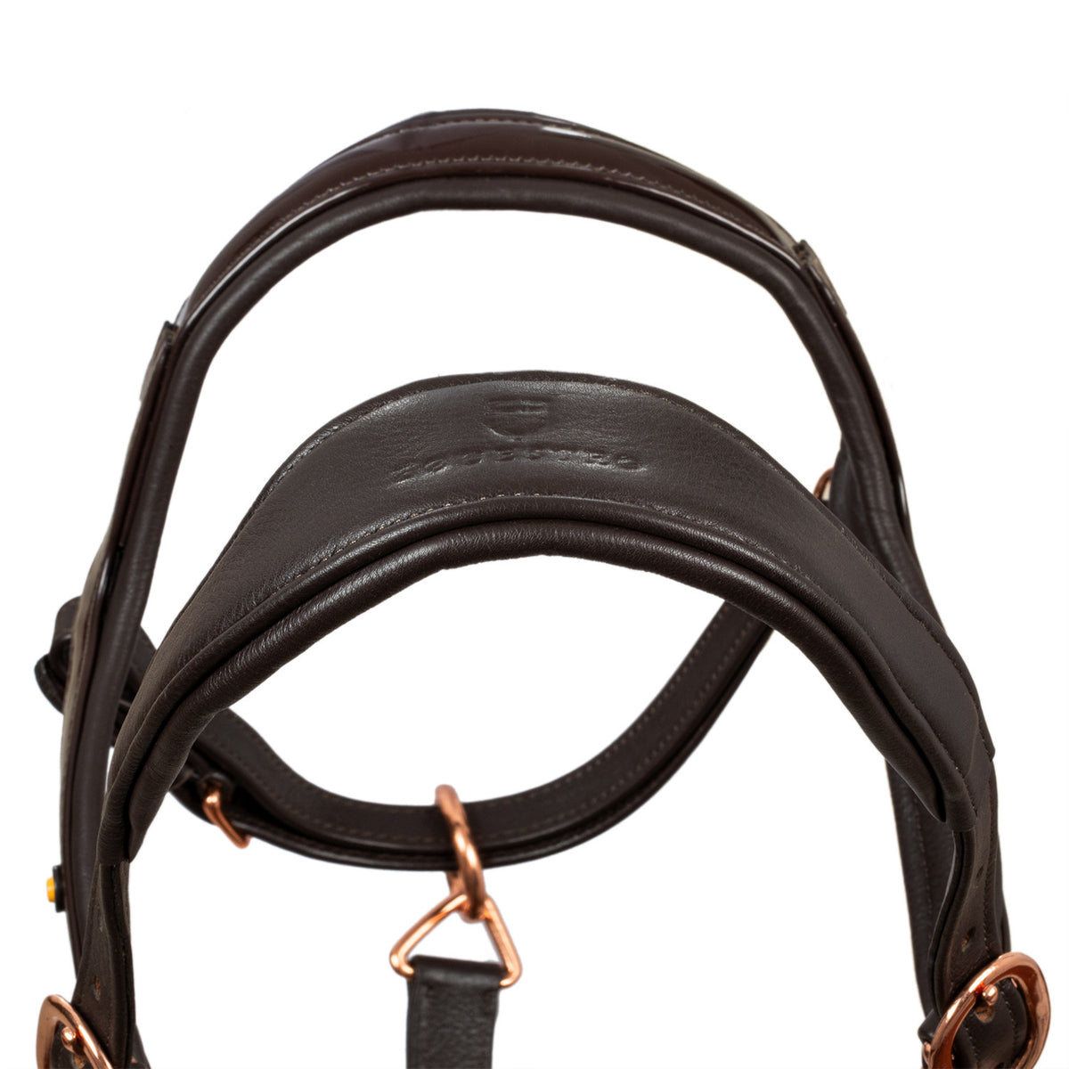 Equestro Polished leather halter with rose gold buckles