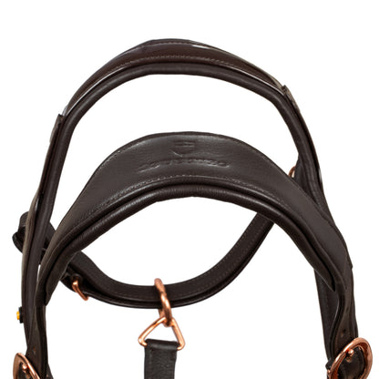 Equestro Polished leather halter with rose gold buckles