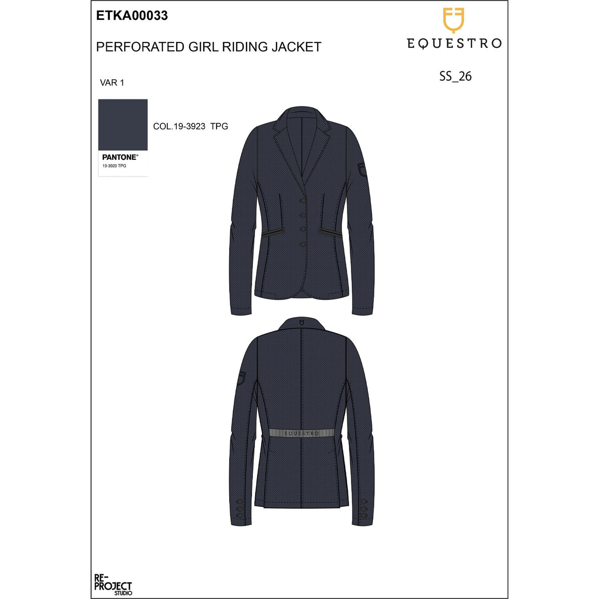Equestro Girls' three-button competition jacket perforated fabric