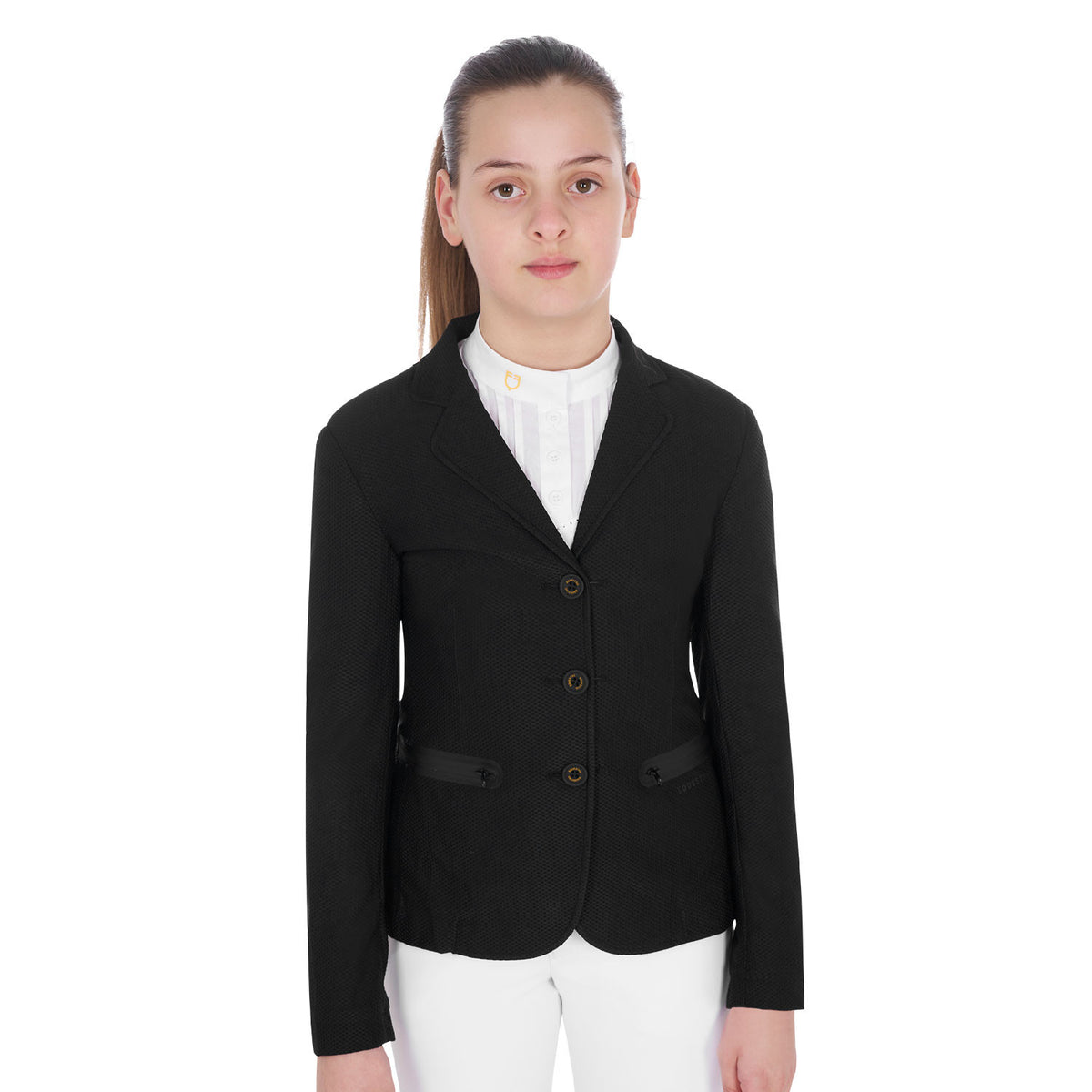 Equestro Girls' three-button competition jacket perforated fabric