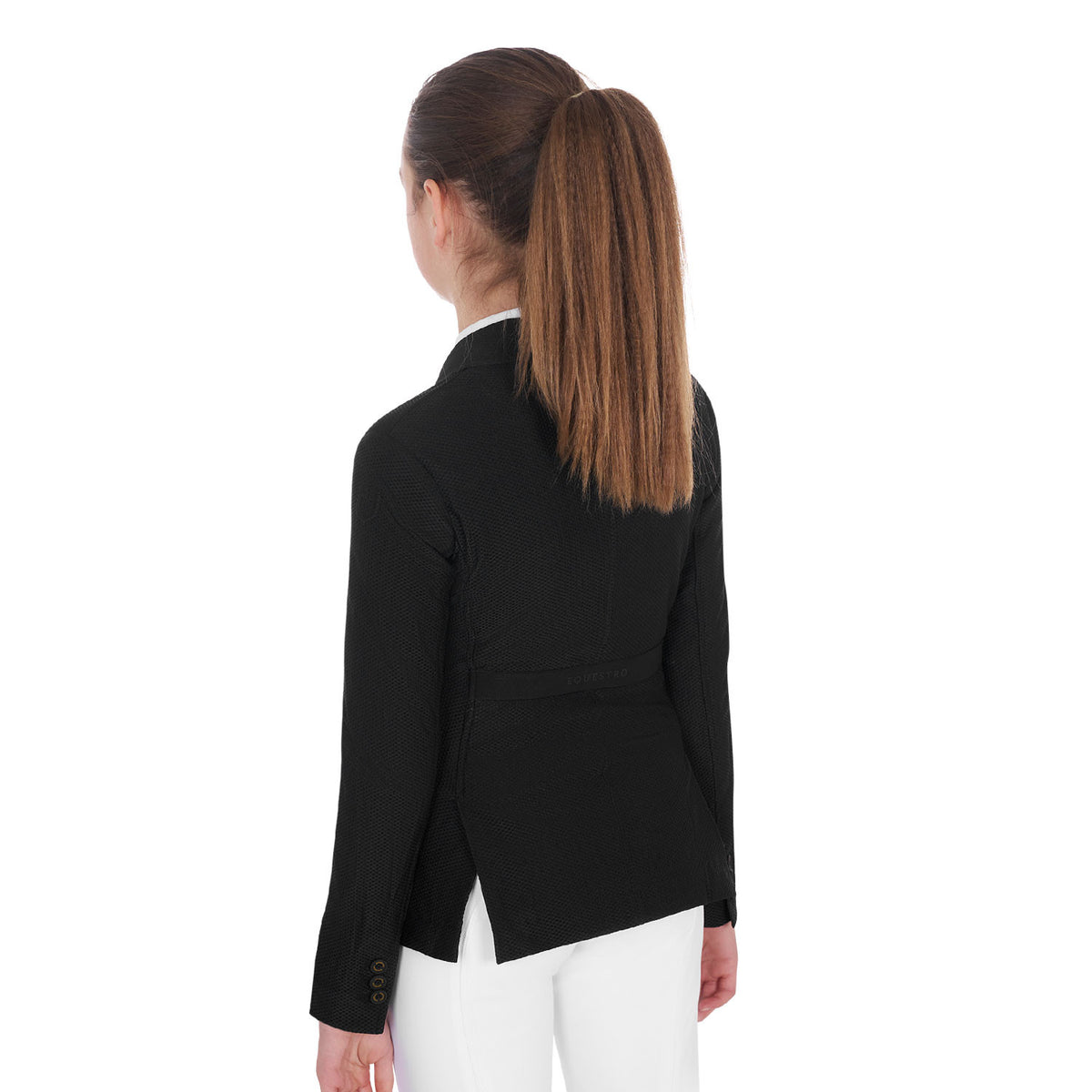 Equestro Girls' three-button competition jacket perforated fabric