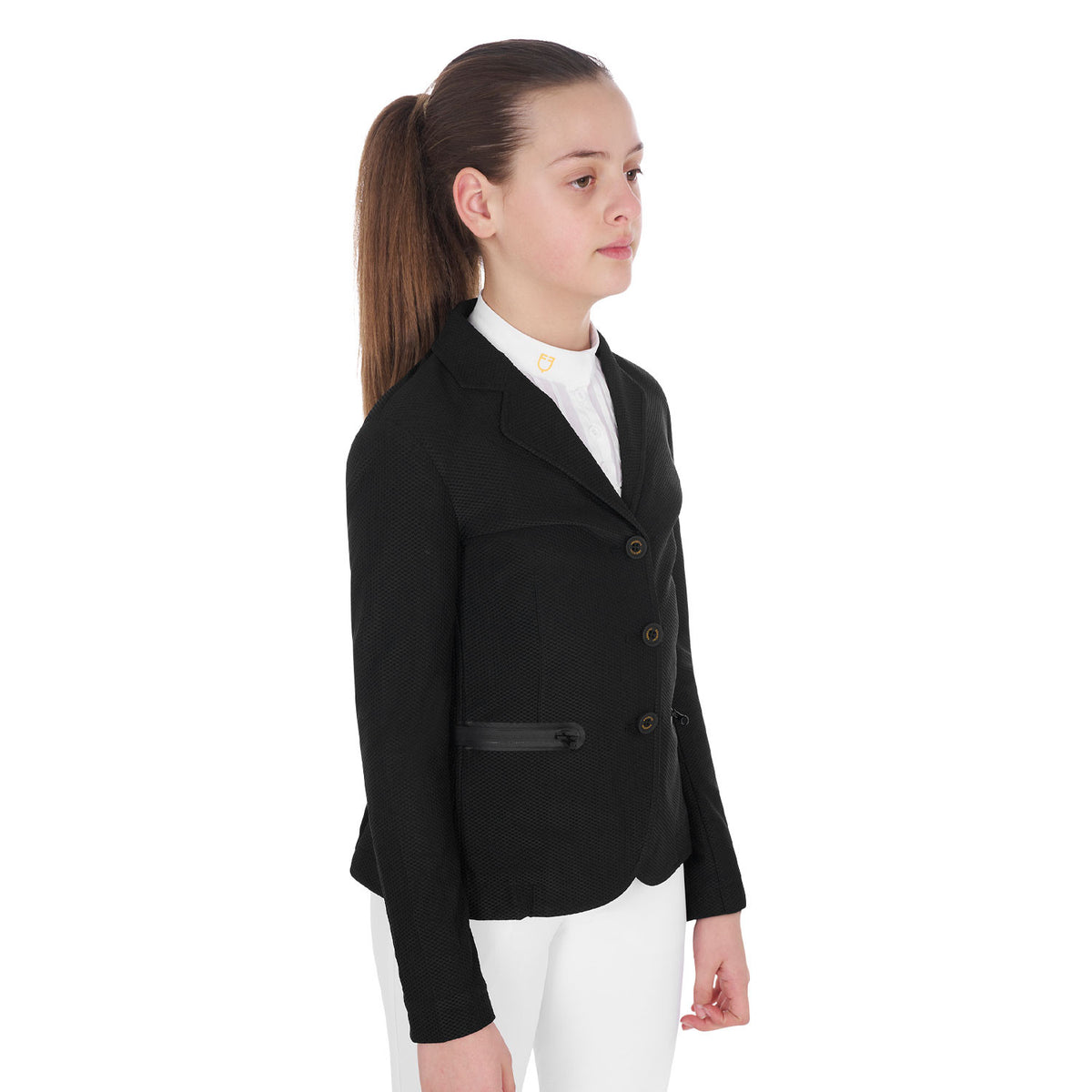 Equestro Girls' three-button competition jacket perforated fabric