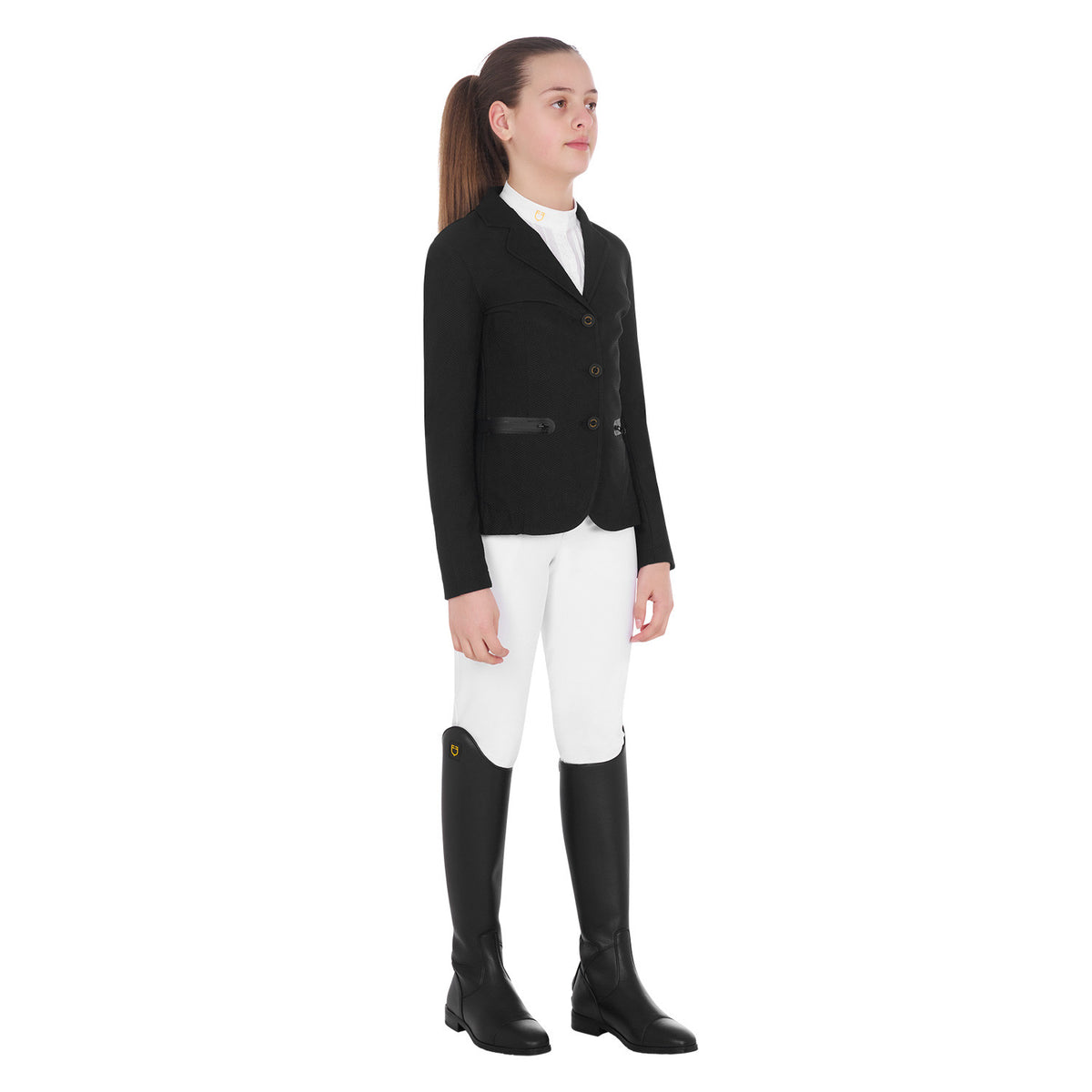 Equestro Girls' three-button competition jacket perforated fabric