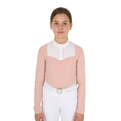 Equestro Girls' slim fit competiton polo shirt rhinestones