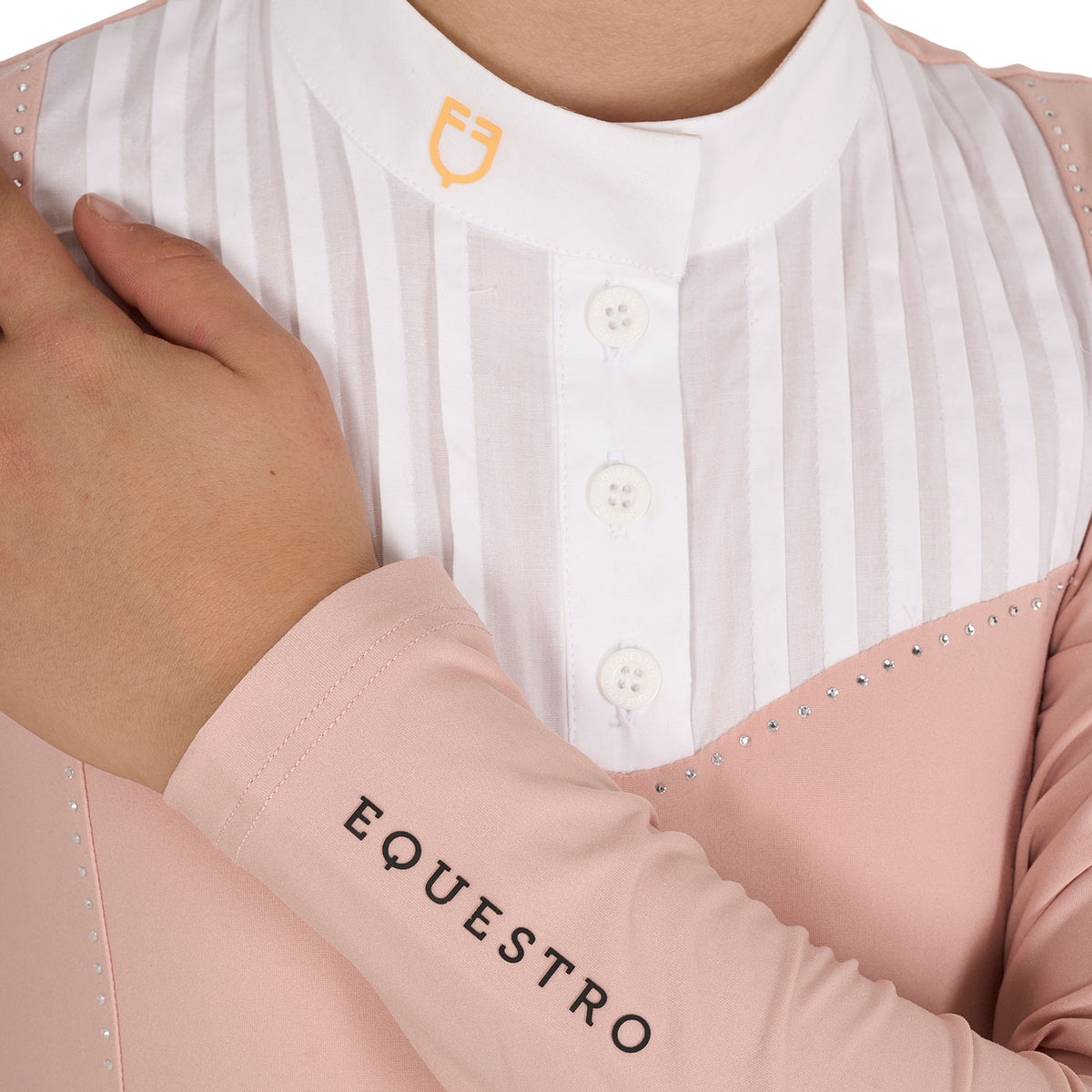 Equestro Girls' slim fit competiton polo shirt rhinestones