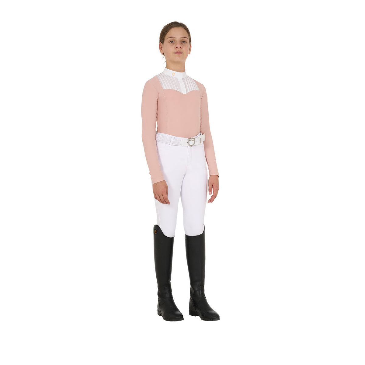 Equestro Girls' slim fit competiton polo shirt rhinestones