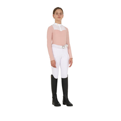 Equestro Girls' slim fit competiton polo shirt rhinestones