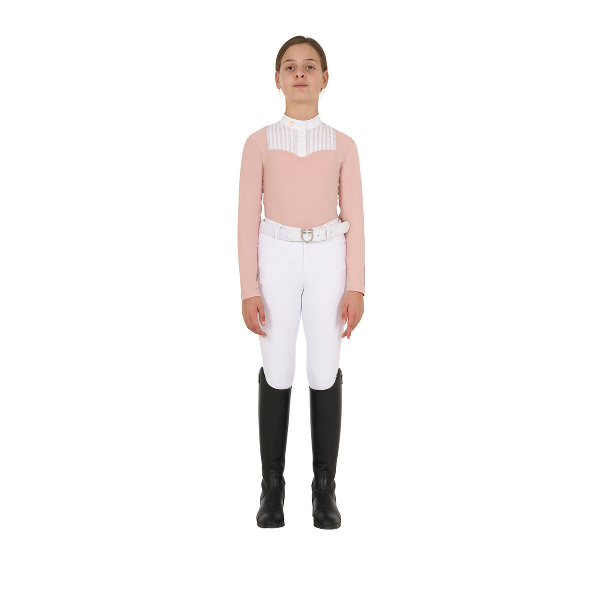 Equestro Girls' slim fit competiton polo shirt rhinestones