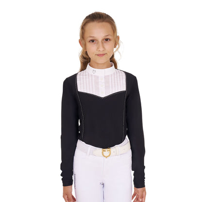 Equestro Girls' slim fit competiton polo shirt rhinestones
