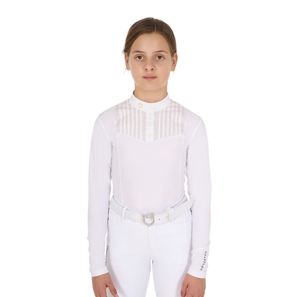 Equestro Girls' slim fit competiton polo shirt rhinestones