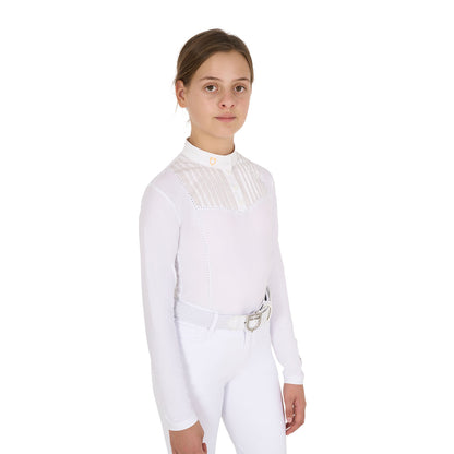 Equestro Girls' slim fit competiton polo shirt rhinestones