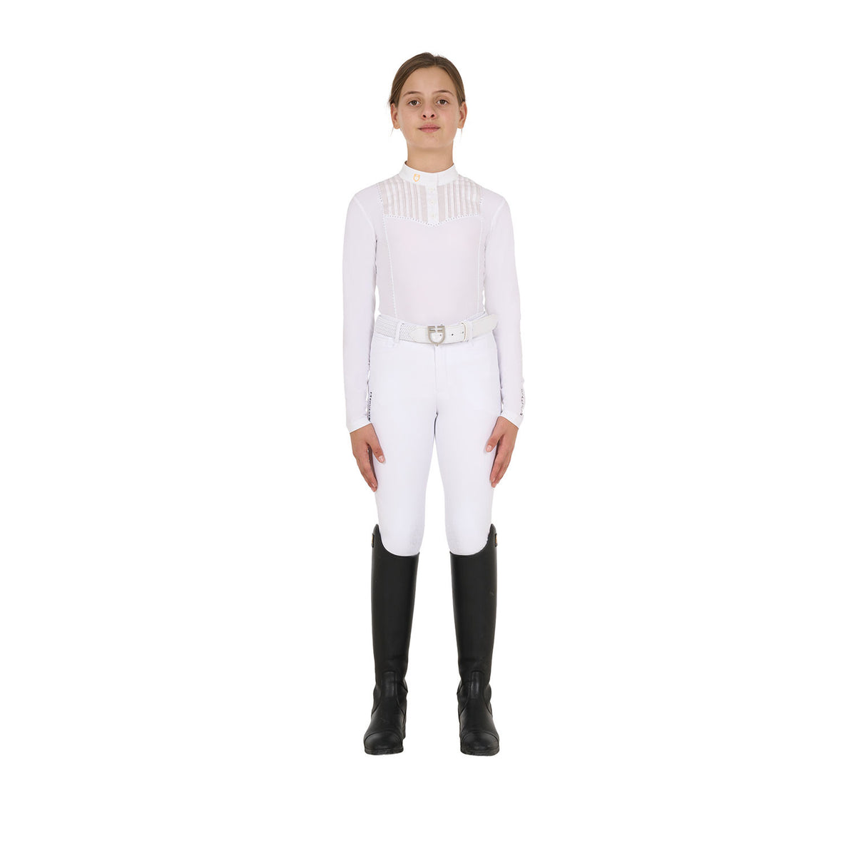 Equestro Girls' slim fit competiton polo shirt rhinestones