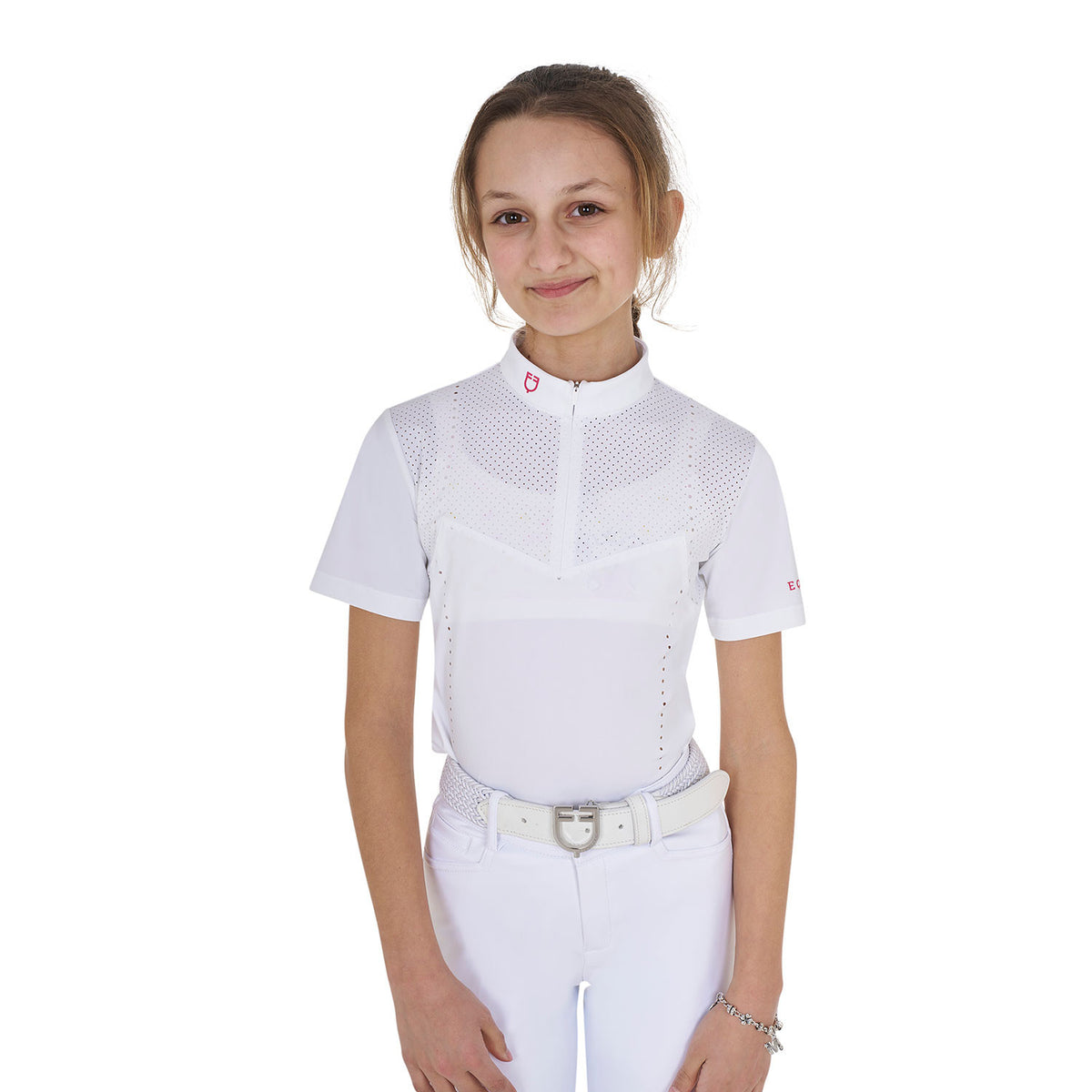 Equestro Girls' slim fit competition polo shirt in perforated fabric