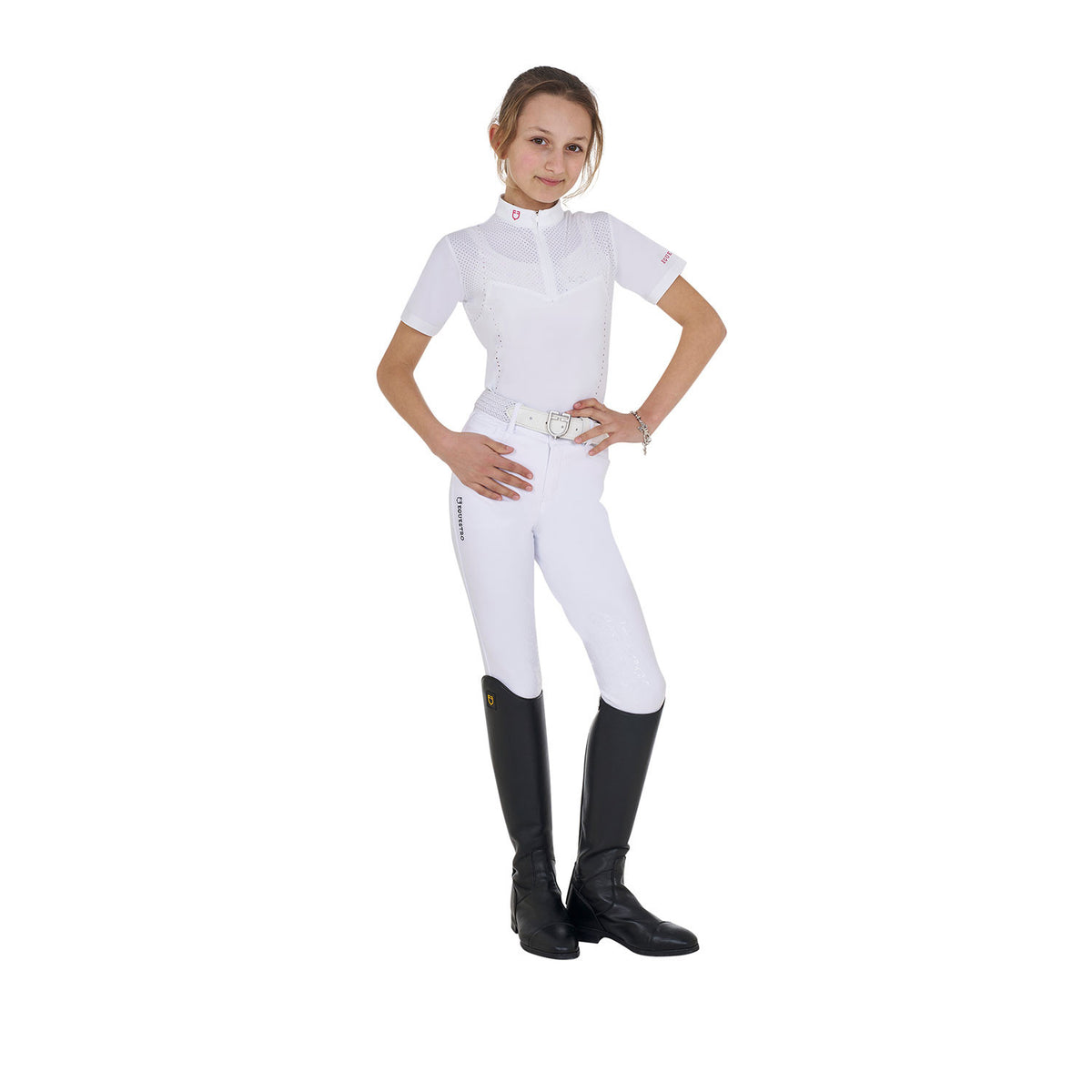 Equestro Girls' slim fit competition polo shirt in perforated fabric