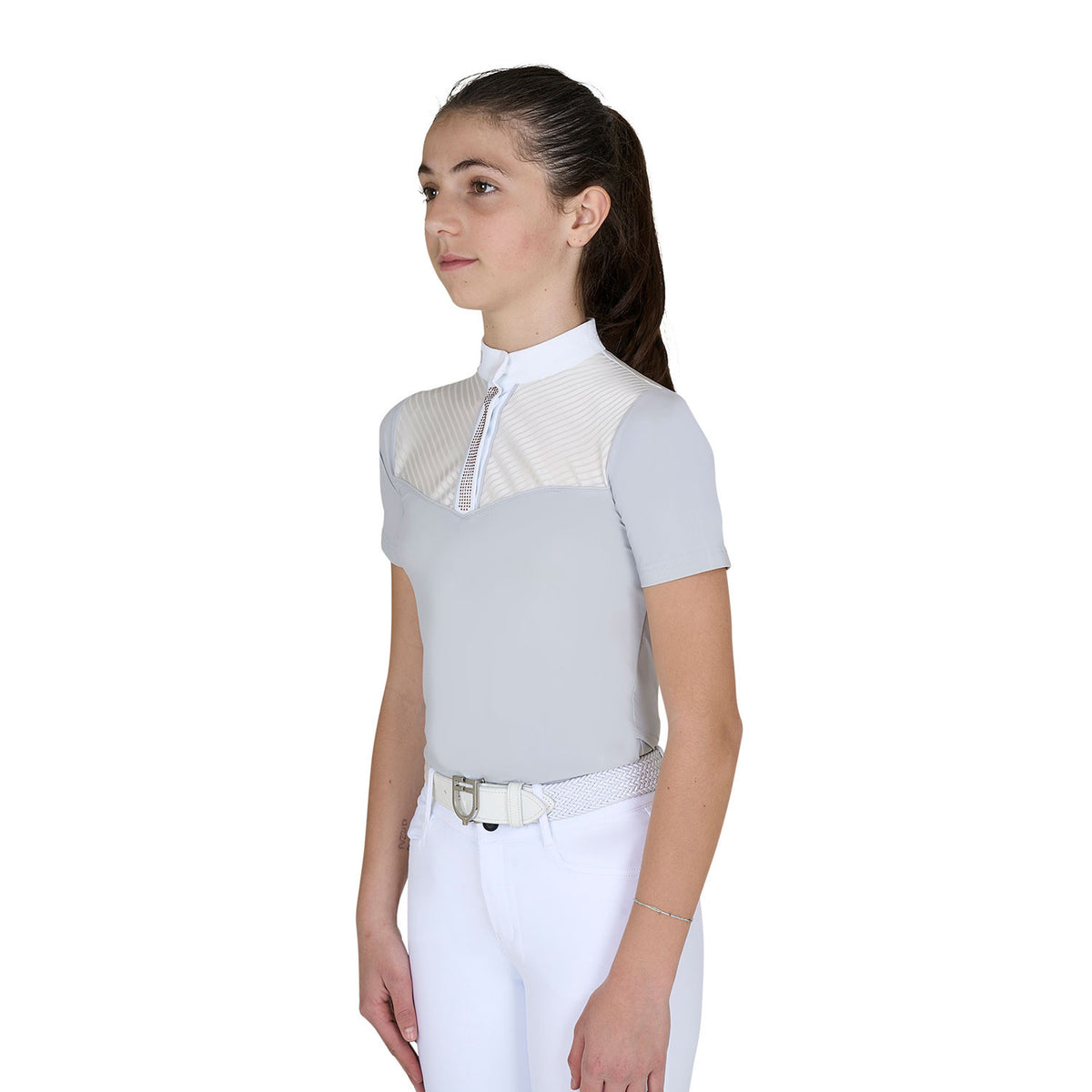 Equestro Girls' slim fit competition polo shirt with silk-like fabric inserts