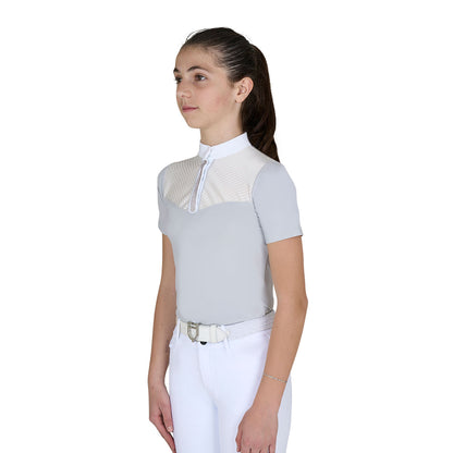 Equestro Girls' slim fit competition polo shirt with silk-like fabric inserts