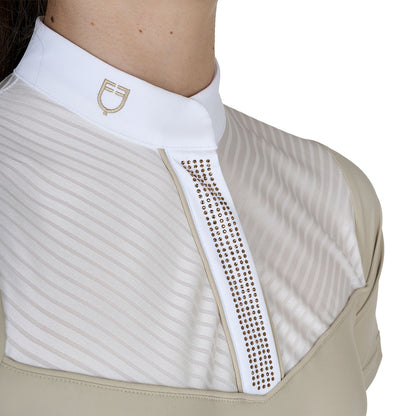 Equestro Girls' slim fit competition polo shirt with silk-like fabric inserts