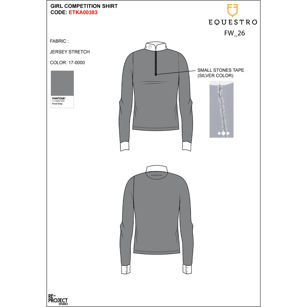Equestro Girls' long-sleeved competition polo shirt with rhinestones