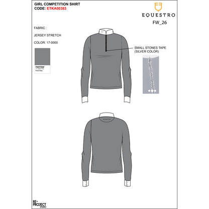 Equestro Girls' long-sleeved competition polo shirt with rhinestones