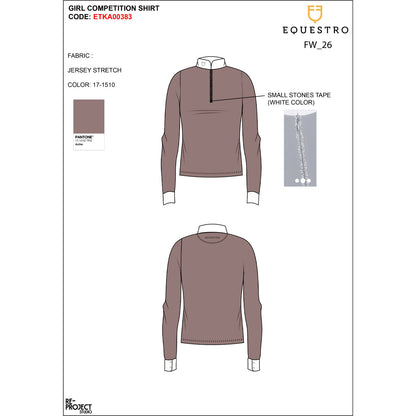 Equestro Girls' long-sleeved competition polo shirt with rhinestones