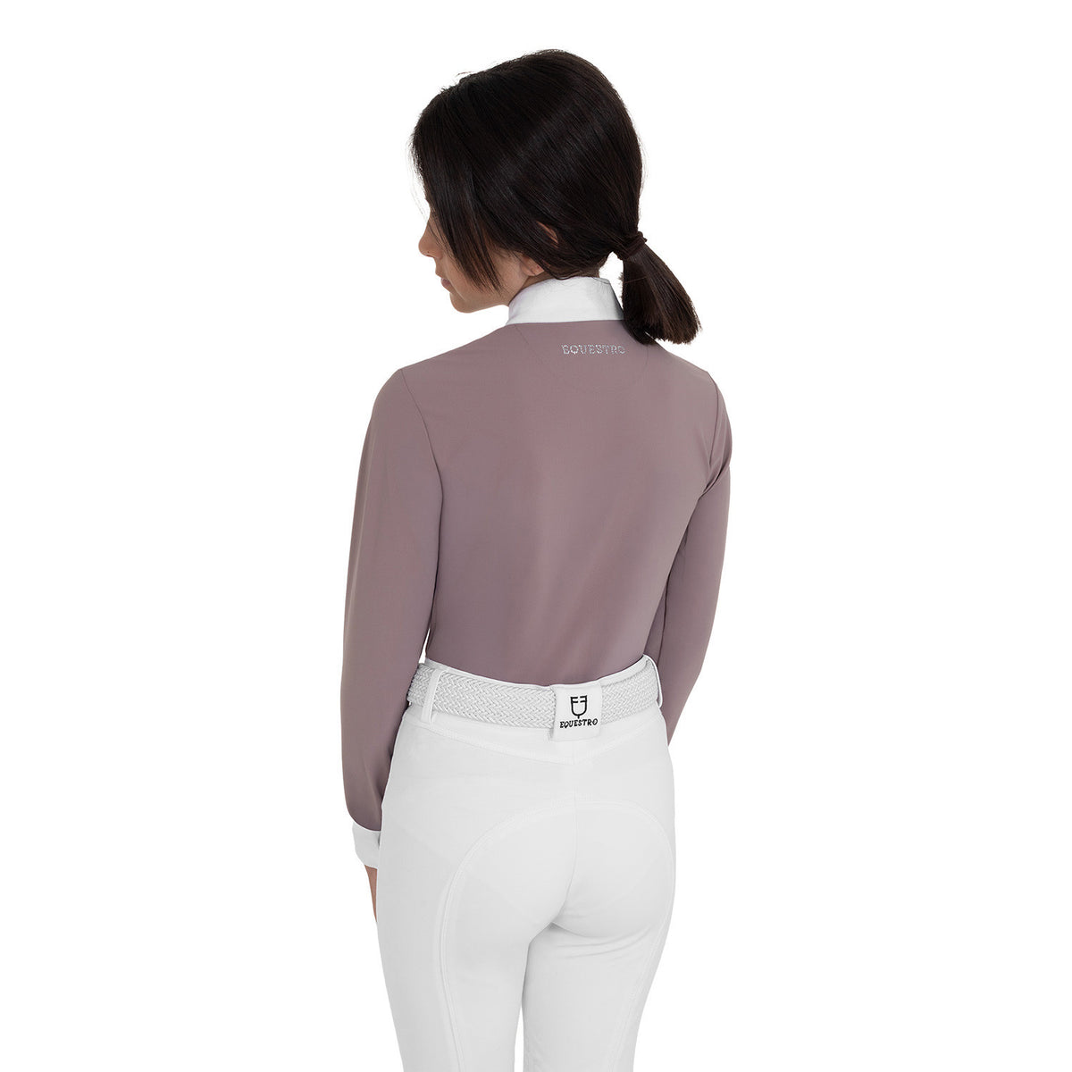 Equestro Girls' long-sleeved competition polo shirt with rhinestones
